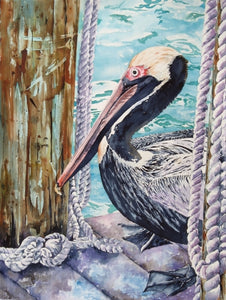 Pelican Pete a watercolor painting by Joy Skinner